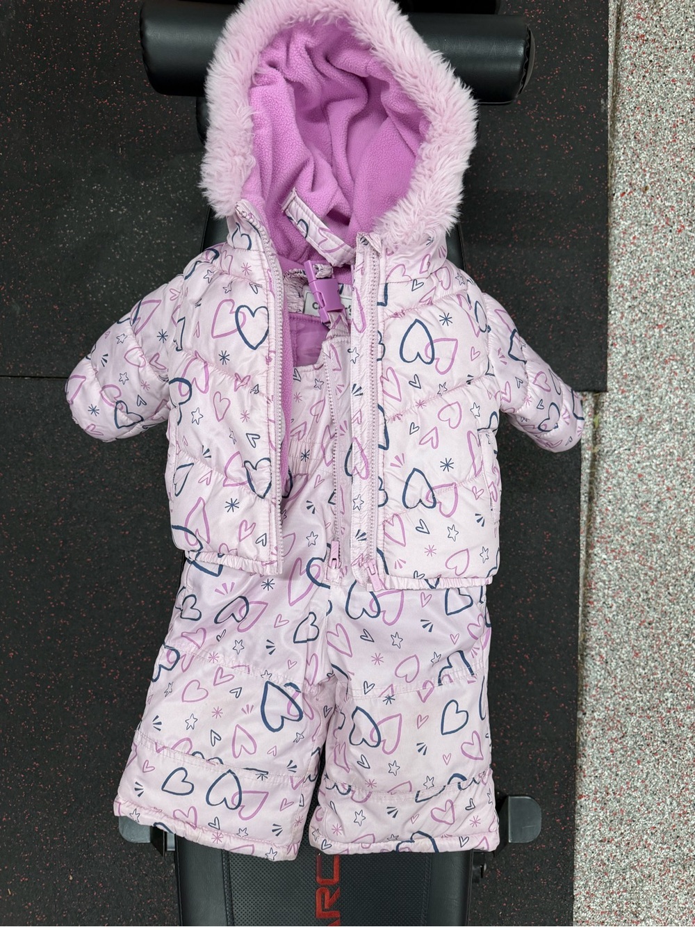 Carter's Light Pink and Purple Heart Print Winter Snowsuit Set